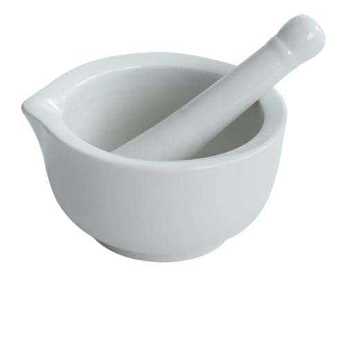Porzellan Mörser und Stößel Gewürz Knoblauch Kräutermühle Mischen Mahlschüssel Brecher Set Restaurant Küchenutensilien Zum Zerkleinern(White L) von SHBHWS