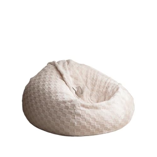SHBHWS Flauschiger Sitzsackbezug ohne Füllstoff, weicher zweifarbiger Jacquard-Sitzsack-Pouf-Salon Zum Entspannen im Freien und drinnen(Beige wihte,D70cm-2.3ft-Cover) von SHBHWS