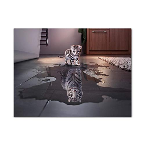 SHBKGYDL Bilder Auf Leinwand,Katze Tiger Reflexion Tier Lustig Poster Print Motiv Malerei Home Wand Kunst Bild Für Wohnzimmer Schlafzimmer Dekoration von SHBKGYDL