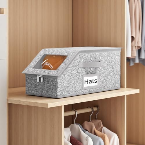 SHBaizoy Hut Aufbewahrung für Baseball Caps,Stapelbarer kleiderschrank organizer,organizer box für bis zu 24 Baseballkappen,faltbare Opbergbox für Kappen,Kleidung,Socken. (Grey-1PCS) von SHBaizoy