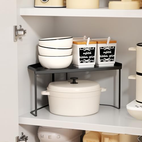 SHBaizoy Stapelbar Küchenschrank Organizer,Metalle Eckregal Küchen Organizer,Badezimmer Organizer mit Anti-Rutsch Matte,Regaleinsatz für küchenschrank,für Küche/Bad/Tischplatte/Sideboard. (1, schwarz) von SHBaizoy