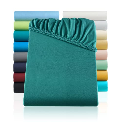 SHC by BaSaTex Jersey Spannbettlaken Bettlaken | Spannbetttuch Spannleintuch für Standard- und Doppelbettmatratzen aus 100% Baumwolle | 180x200-200x200 Farbe Petrol - Blau/Grün von SHC Textilien