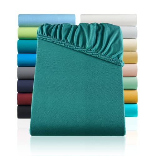 SHC by BaSaTex Jersey Spannbettlaken Bettlaken | Spannbetttuch Spannleintuch für Wasserbetten & Boxspringbetten aus 100% Baumwolle | 200x220 Farbe Petrol - Grün/Blau von SHC Textilien