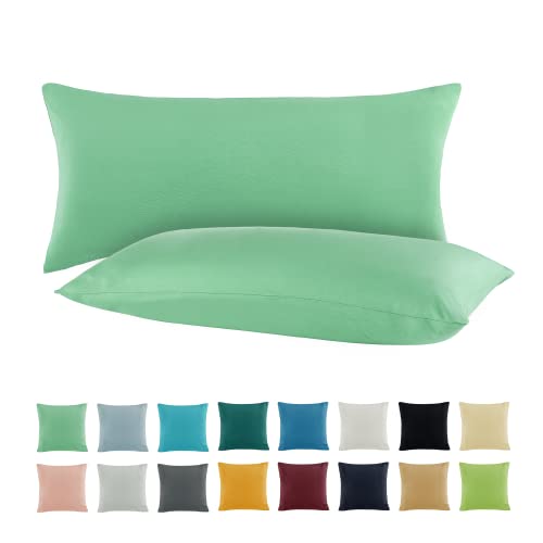 SHC by BaSaTex 2er Pack Jersey Kissenbezüge Kissenhüllen | Kopfkissenbezug aus 100% Baumwolle | 40x60 cm Nackenkissen Bezug | Farbe Jade Mint Grün von SHC Textilien