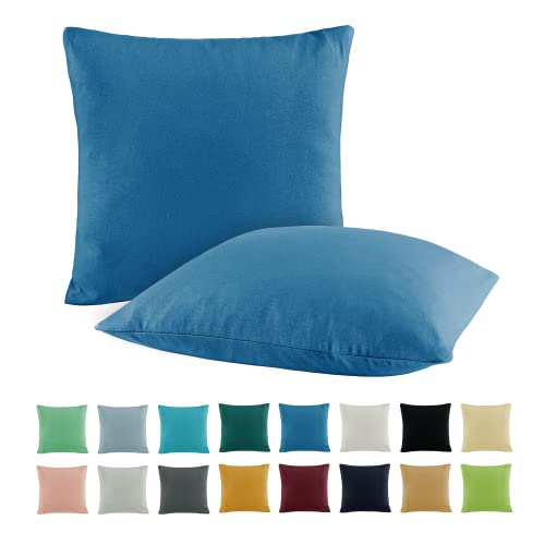 SHC by BaSaTex 2er Pack Jersey Kissenbezüge Kissenhüllen | Kopfkissenbezug aus 100% Baumwolle | 80x80 cm Dekokissen Bezug | Farbe Royal Blau von SHC Textilien