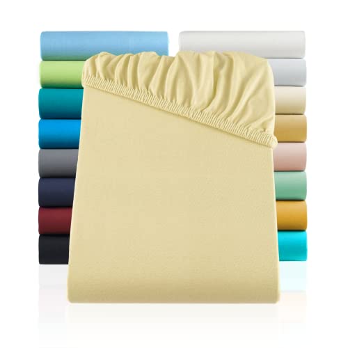 SHC by BaSaTex Jersey Spannbettlaken Bettlaken | Spannbetttuch Spannleintuch für Standardmatratzen aus 100% Baumwolle | 120x200 Farbe Elfenbein - Natur von SHC Textilien
