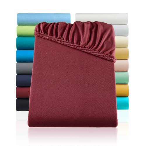 SHC by BaSaTex Jersey Spannbettlaken Bettlaken | Spannbetttuch Spannleintuch für Wasserbetten & Boxspringbetten aus 100% Baumwolle | 200x220 Farbe Bordeaux - Rot von SHC Textilien