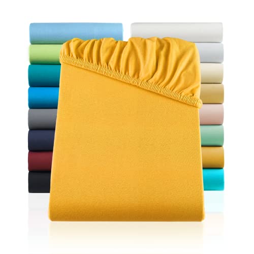 SHC by BaSaTex Jersey Spannbettlaken Bettlaken | Spannbetttuch Spannleintuch für Wasserbetten & Boxspringbetten aus 100% Baumwolle | 200x220 Farbe Gold Gelb von SHC Textilien