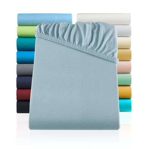 SHC by BaSaTex Jersey Spannbettlaken Bettlaken | Spannbetttuch Spannleintuch für Wasserbetten & Boxspringbetten aus 100% Baumwolle | 200x220 Farbe Rauch Blau - Hellblau von SHC Textilien