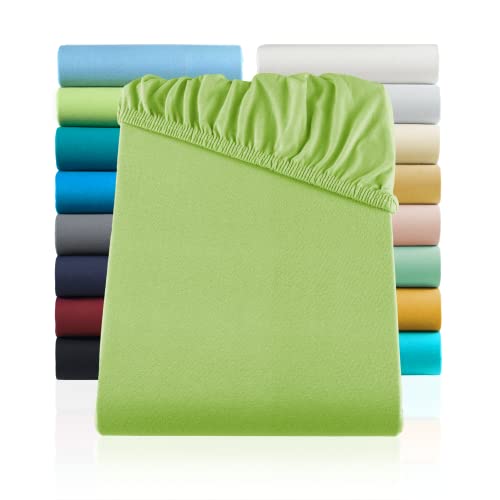 SHC by BaSaTex Jersey Spannbettlaken Bettlaken | Spannbetttuch Spannleintuch für Standardmatratzen aus 100% Baumwolle | 90x200-100x200 Farbe Apfel Grün von SHC Textilien