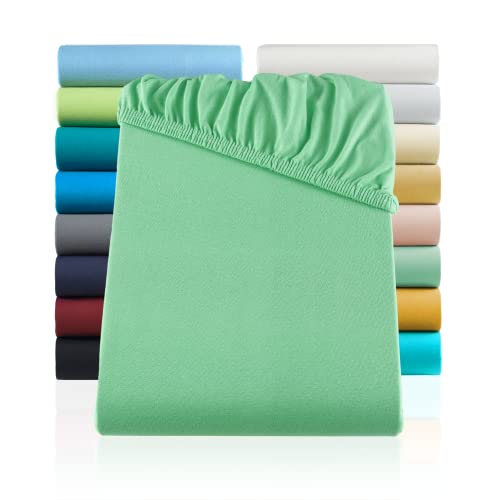 SHC by BaSaTex Jersey Spannbettlaken Bettlaken | Spannbetttuch Spannleintuch für Standardmatratzen aus 100% Baumwolle | 90x200-100x200 Farbe Jade Grün - Mint von SHC Textilien