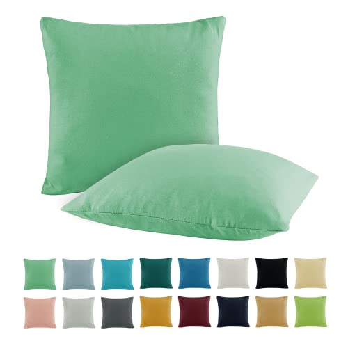 SHC by BaSaTex 2er Pack Jersey Kissenbezüge Kissenhüllen | Kopfkissenbezug aus 100% Baumwolle | 40x40 cm Dekokissen Bezug | Farbe Jade Mint Grün von SHC Textilien
