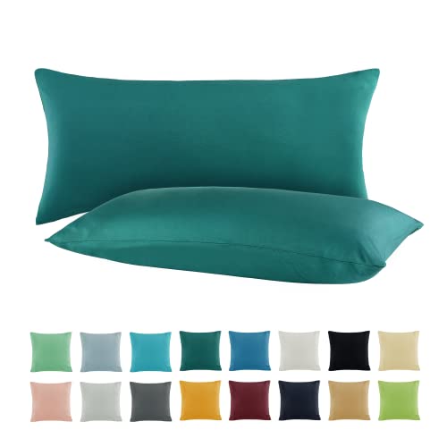SHC by BaSaTex 2er Pack Jersey Kissenbezüge Kissenhüllen | Kopfkissenbezug aus 100% Baumwolle | 40x60 cm Nackenkissen Bezug | Farbe Deepocean Petrol von SHC Textilien