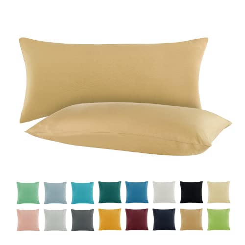 SHC by BaSaTex 2er Pack Jersey Kissenbezüge Kissenhüllen | Kopfkissenbezug aus 100% Baumwolle | 40x60 cm Nackenkissen Bezug | Farbe Sand Beige von SHC Textilien