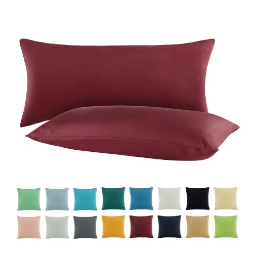 SHC by BaSaTex 2er Pack Jersey Kissenbezüge Kissenhüllen | Kopfkissenbezug aus 100% Baumwolle | 40x80 cm Kissenbezug | Farbe Bordeaux Rot von SHC Textilien