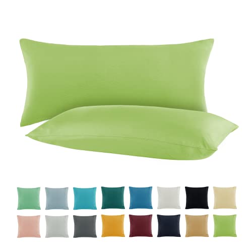 SHC by BaSaTex 2er Pack Jersey Kissenbezüge Kissenhüllen | Kopfkissenbezug aus 100% Baumwolle | 40x80 cm Kissenbezug | Farbe Apfel Grün von SHC Textilien