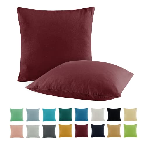 SHC by BaSaTex 2er Pack Jersey Kissenbezüge Kissenhüllen | Kopfkissenbezug aus 100% Baumwolle | 80x80 cm Dekokissen Bezug | Farbe Bordeaux Rot von SHC Textilien