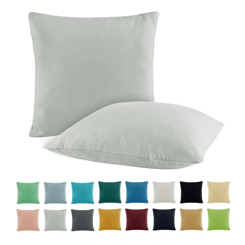 SHC by BaSaTex 2er Pack Jersey Kissenbezüge Kissenhüllen | Kopfkissenbezug aus 100% Baumwolle | 80x80 cm Dekokissen Bezug | Farbe Silber von SHC Textilien