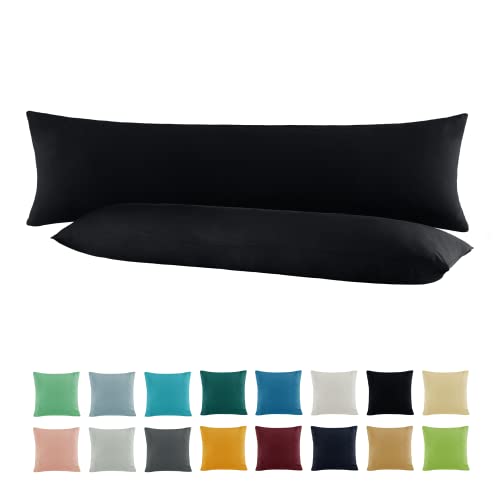 SHC by BaSaTex 2er Pack Jersey Kissenbezüge Kissenhüllen | Kopfkissenbezug aus 100% Baumwolle | 40x145 cm Seitenschläfer Kissenbezug | Farbe Schwarz von SHC Textilien