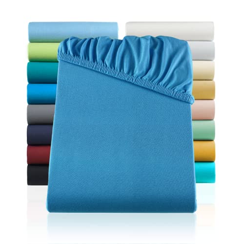 SHC by BaSaTex Jersey Spannbettlaken Bettlaken | Spannbetttuch Spannleintuch für Standardmatratzen aus 100% Baumwolle | 90x200-100x200 Farbe Royal Blau von SHC Textilien