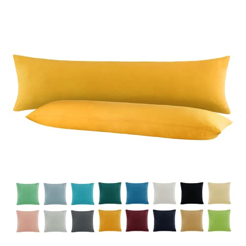 SHC by BaSaTex 2er Pack Jersey Kissenbezüge Kissenhüllen | Kopfkissenbezug aus 100% Baumwolle | 40x145 cm Seitenschläfer Kissenbezug | Farbe Gold Gelb von SHC Textilien