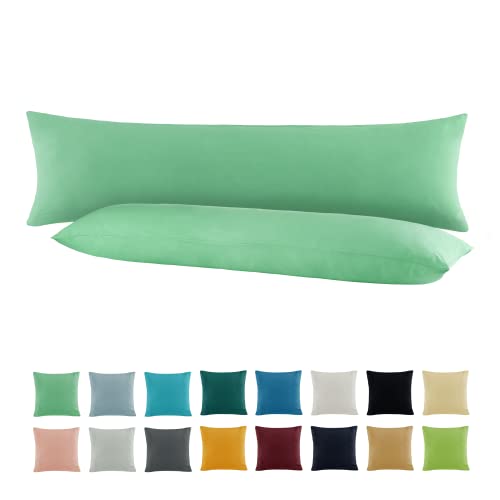 SHC by BaSaTex 2er Pack Jersey Kissenbezüge Kissenhüllen | Kopfkissenbezug aus 100% Baumwolle | 40x145 cm Seitenschläfer Kissenbezug | Farbe Jade Mint Grün von SHC Textilien