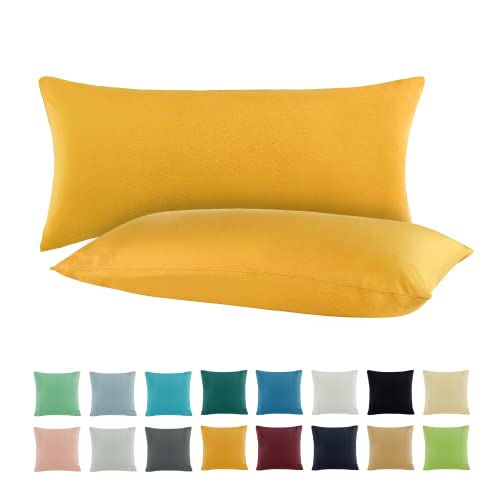 SHC by BaSaTex 2er Pack Jersey Kissenbezüge Kissenhüllen | Kopfkissenbezug aus 100% Baumwolle | 40x60 cm Nackenkissen Bezug | Farbe Gold Gelb von SHC Textilien