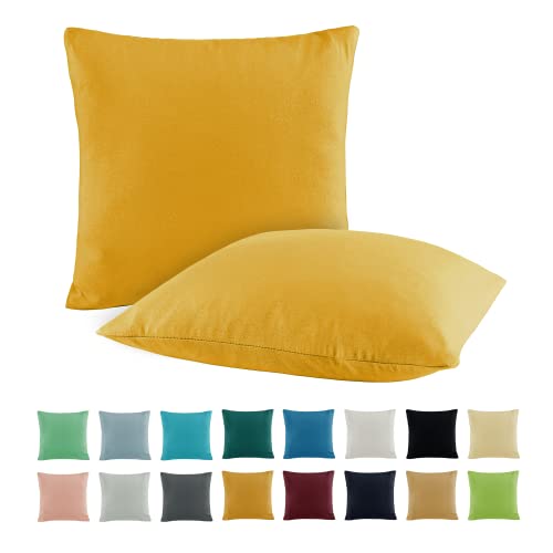 SHC by BaSaTex 2er Pack Jersey Kissenbezüge Kissenhüllen | Kopfkissenbezug aus 100% Baumwolle | 50x50 cm Dekokissen Bezug | Farbe Gold Gelb von SHC Textilien