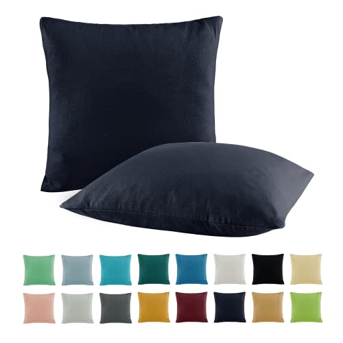 SHC by BaSaTex 2er Pack Jersey Kissenbezüge Kissenhüllen | Kopfkissenbezug aus 100% Baumwolle | 80x80 cm Dekokissen Bezug | Farbe Navy Dunkelblau von SHC Textilien