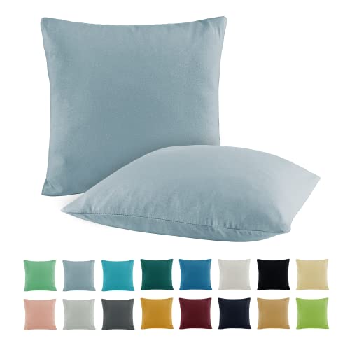 SHC by BaSaTex 2er Pack Jersey Kissenbezüge Kissenhüllen | Kopfkissenbezug aus 100% Baumwolle | 80x80 cm Dekokissen Bezug | Farbe Rauchblau Hellblau von SHC Textilien