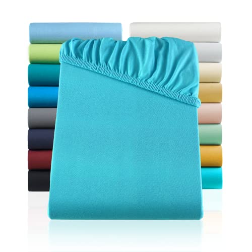 SHC by BaSaTex Jersey Kinder Spannbettlaken Bettlaken 2er Pack | Spannbetttuch Spannleintuch für Kinderbett und Babybett aus 100% Baumwolle | 70x140 Farbe Türkis von SHC Textilien