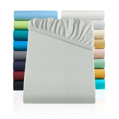 SHC by BaSaTex Jersey Spannbettlaken Bettlaken | Spannbetttuch Spannleintuch für Standard- und Doppelbettmatratzen aus 100% Baumwolle | 180x200-200x200 Farbe Silber - Hellgrau von SHC Textilien