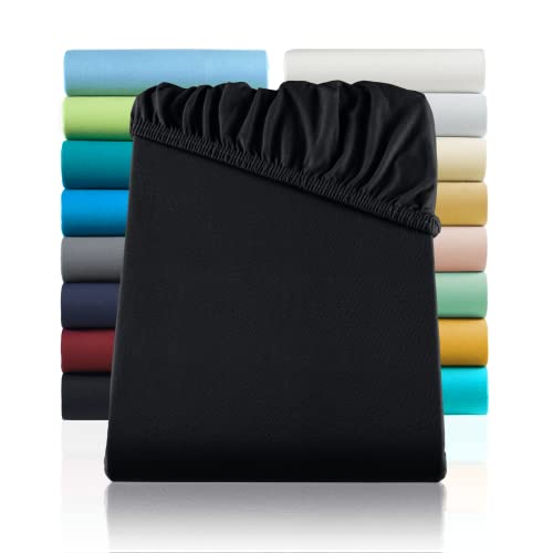 SHC by BaSaTex Jersey Spannbettlaken Bettlaken | Spannbetttuch Spannleintuch für Standardmatratzen aus 100% Baumwolle | 120x200 Farbe Schwarz von SHC Textilien