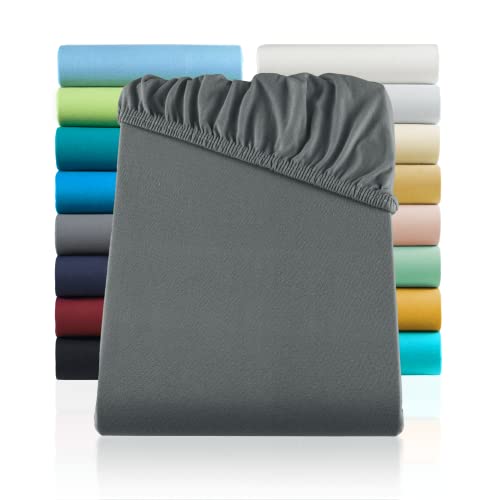 SHC by BaSaTex Jersey Spannbettlaken Bettlaken | Spannbetttuch Spannleintuch für Standardmatratzen aus 100% Baumwolle | 140x200-160x200 Farbe Anthrazit - Grau von SHC Textilien