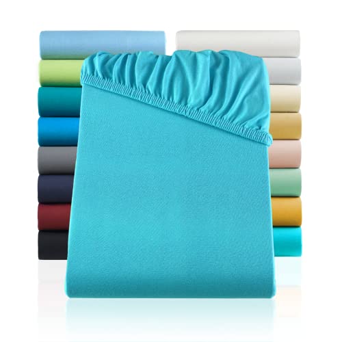 SHC by BaSaTex Jersey Spannbettlaken Bettlaken | Spannbetttuch Spannleintuch für Standardmatratzen aus 100% Baumwolle | 140x200-160x200 Farbe Türkis von SHC Textilien