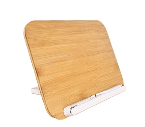 Bookrest Kochbuchhalter Lese-Bücherregal, Verstellbares Bücherregal, Elastische Seitenklammern, Faltbares Rezept-Bücherregal Vintage Deko(Wood color,34cm) von SHCHNA