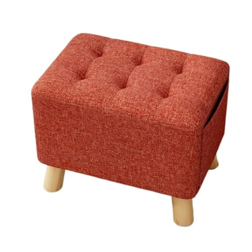 Moderner Fusshocker Ottomane Multifunktionaler Fußhocker Aus Stoff, Rahmen Massivholz, Weiche Schwammpolsterung Sitzhocker(Orange) von SHCHNA