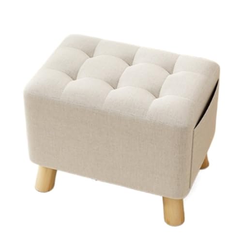 Moderner Fusshocker Ottomane Multifunktionaler Fußhocker Aus Stoff, Rahmen Massivholz, Weiche Schwammpolsterung Sitzhocker(White) von SHCHNA