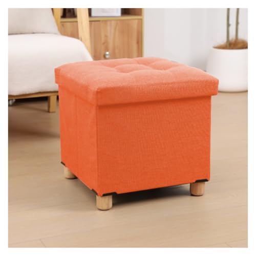SHCHNA Moderner Fusshocker Ottomane Klappbarer Aufbewahrungshocker Mit Fußstütze Aus Holzbeinen for Das Wohnzimmer Sitzhocker(Orange) von SHCHNA