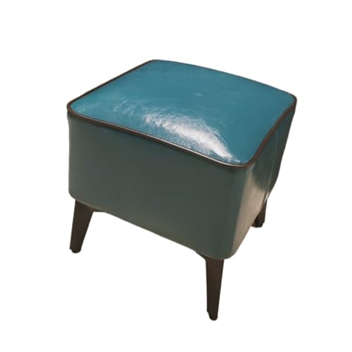 SHCHNA Moderner Fusshocker Ottomane Leder-Fußhocker, Gepolsterter Hocker, Massivholzrahmen for Wohnzimmer Sitzhocker(Blue) von SHCHNA
