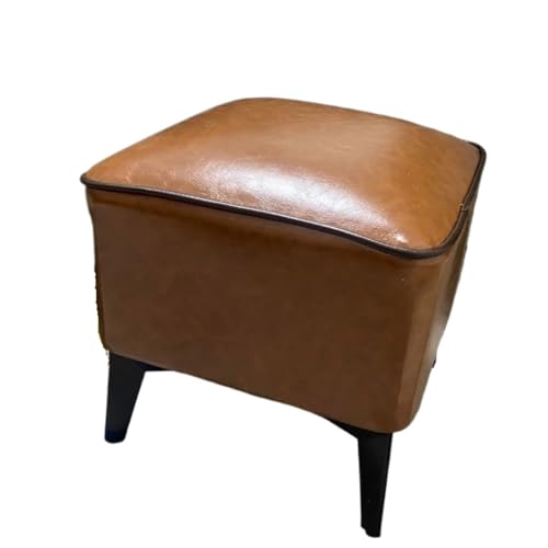 SHCHNA Moderner Fusshocker Ottomane Leder-Fußhocker, Gepolsterter Hocker, Massivholzrahmen for Wohnzimmer Sitzhocker(Brown) von SHCHNA