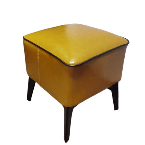 SHCHNA Moderner Fusshocker Ottomane Leder-Fußhocker, Gepolsterter Hocker, Massivholzrahmen for Wohnzimmer Sitzhocker(Yellow) von SHCHNA