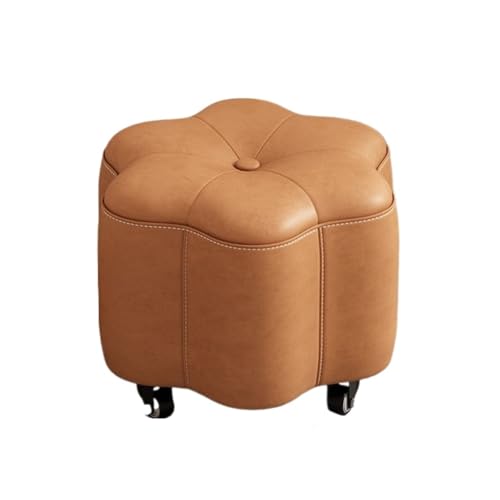 SHCHNA Moderner Fusshocker Ottomane Moderner Fußhocker Aus Leder Mit Rädern, Weich Gepolstert, Blumenform Sitzhocker(Brown) von SHCHNA