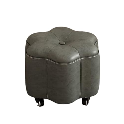 SHCHNA Moderner Fusshocker Ottomane Moderner Fußhocker Aus Leder Mit Rädern, Weich Gepolstert, Blumenform Sitzhocker(Gray) von SHCHNA