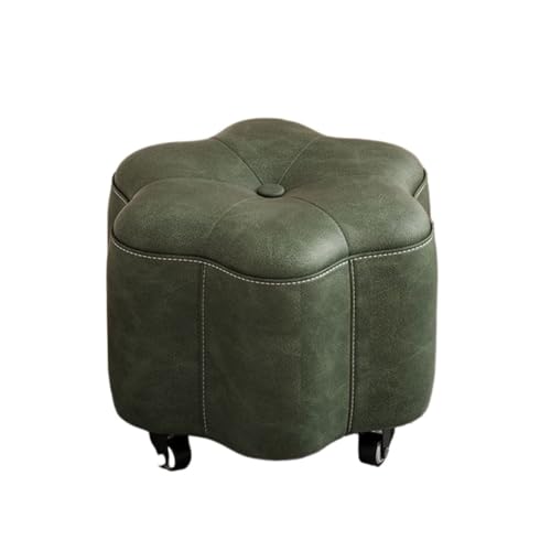 SHCHNA Moderner Fusshocker Ottomane Moderner Fußhocker Aus Leder Mit Rädern, Weich Gepolstert, Blumenform Sitzhocker(Grün) von SHCHNA