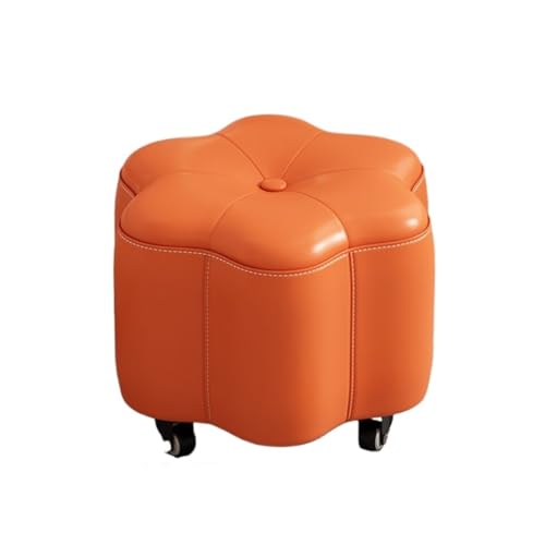 SHCHNA Moderner Fusshocker Ottomane Moderner Fußhocker Aus Leder Mit Rädern, Weich Gepolstert, Blumenform Sitzhocker(Orange) von SHCHNA