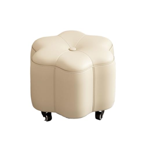 SHCHNA Moderner Fusshocker Ottomane Moderner Fußhocker Aus Leder Mit Rädern, Weich Gepolstert, Blumenform Sitzhocker(White) von SHCHNA