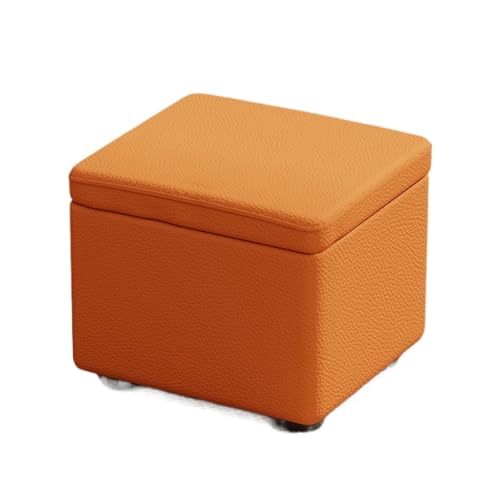 SHCHNA Moderner Fusshocker Ottomane Multifunktionaler Flip Top Aufbewahrungshocker Kunstleder Boxen Sitz Sitzhocker(Orange,30x30x26cm) von SHCHNA