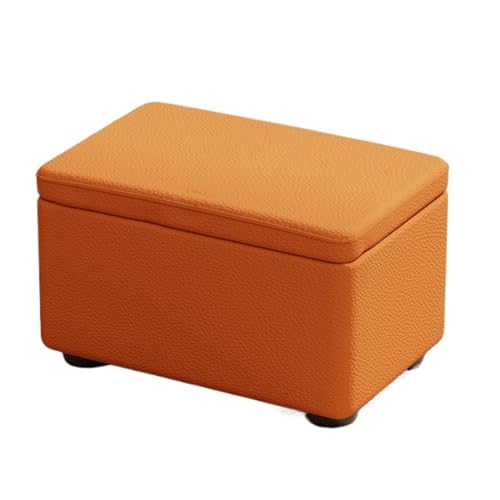 SHCHNA Moderner Fusshocker Ottomane Multifunktionaler Flip Top Aufbewahrungshocker Kunstleder Boxen Sitz Sitzhocker(Orange,40x28x25cm) von SHCHNA