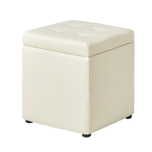 SHCHNA Moderner Fusshocker Ottomane Multifunktionaler Fußhocker Mit Stauraum Aus Leder, Platzsparend Sitzhocker(White,30x30x35cm) von SHCHNA